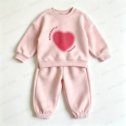 ROMANTIC TOGETHER Toddler Heart Print Sweatshirt and Jogger 2-piece Set - Pink - 8-10T - image 3