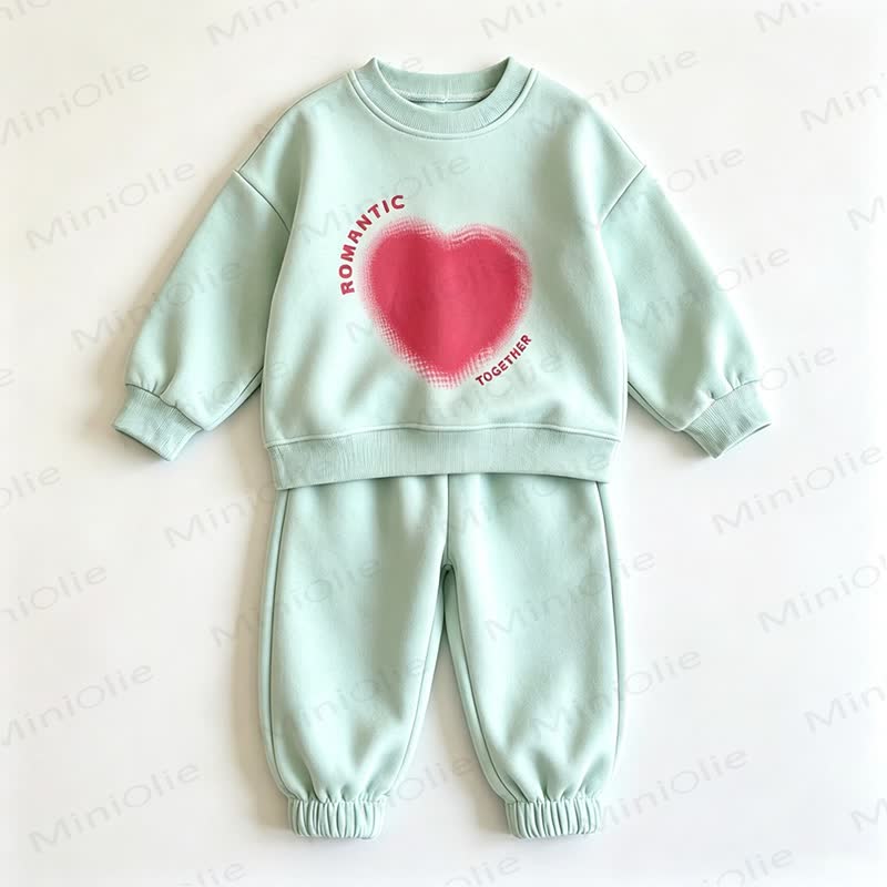 ROMANTIC TOGETHER Toddler Heart Print Sweatshirt and Jogger 2-piece Set - Green - 8-10T - image 5