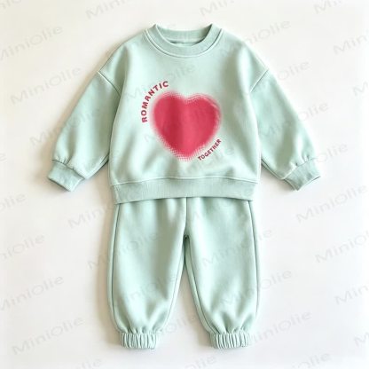 ROMANTIC TOGETHER Toddler Heart Print Sweatshirt and Jogger 2-piece Set - Green - 8-10T - image 5