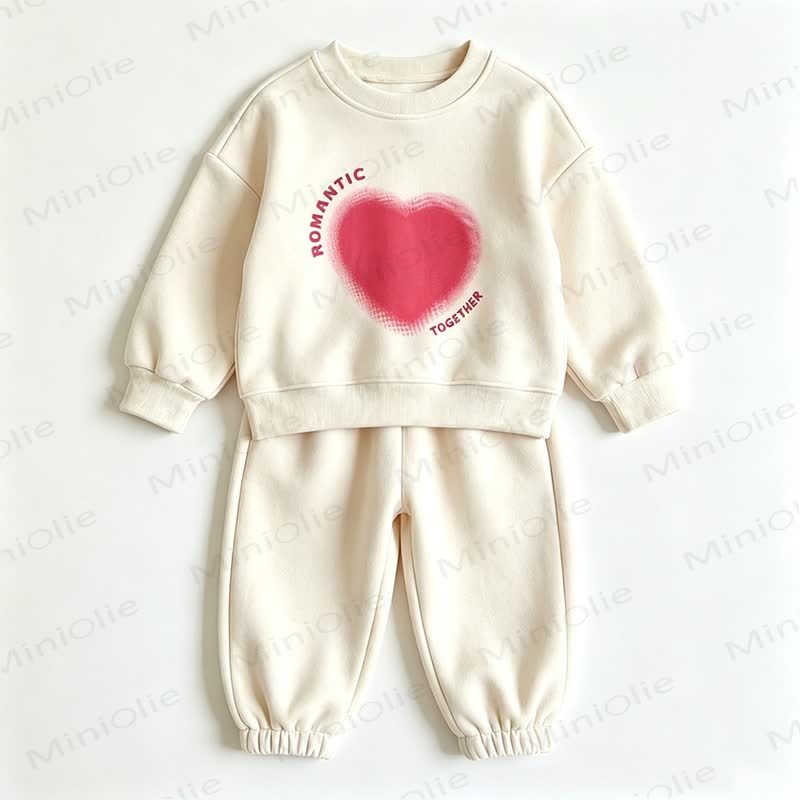 ROMANTIC TOGETHER Toddler Heart Print Sweatshirt and Jogger 2-piece Set - Beige - 8-10T - image 4