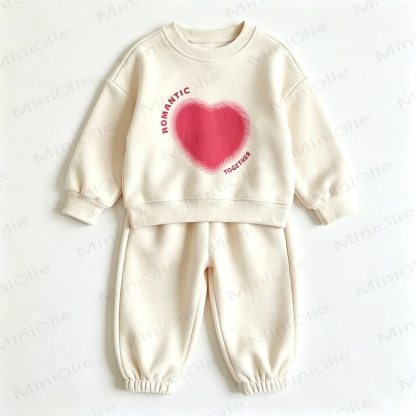 ROMANTIC TOGETHER Toddler Heart Print Sweatshirt and Jogger 2-piece Set - Beige - 8-10T - image 4