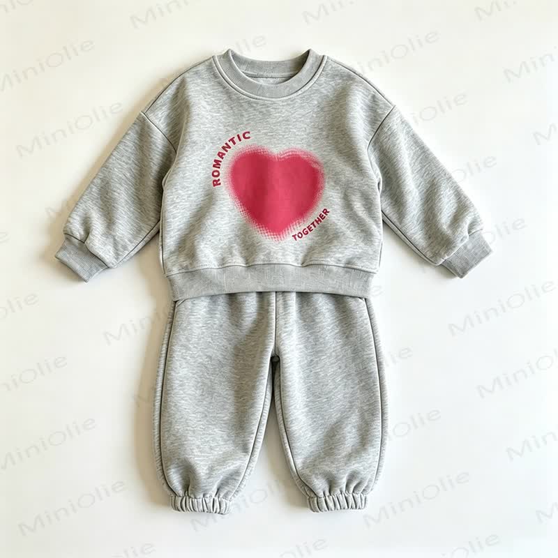 ROMANTIC TOGETHER Toddler Heart Print Sweatshirt and Jogger 2-piece Set - Gray - 8-10T - image 6