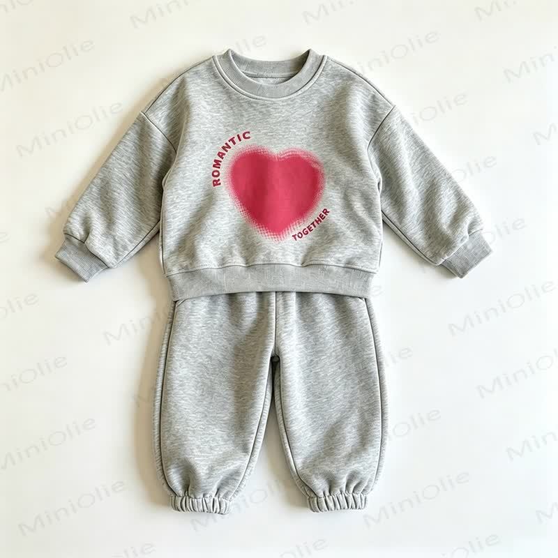ROMANTIC TOGETHER Toddler Heart Print Sweatshirt and Jogger 2-piece Set - Gray - 8-10T - image 6
