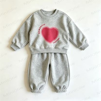 ROMANTIC TOGETHER Toddler Heart Print Sweatshirt and Jogger 2-piece Set - Gray - 8-10T - image 6