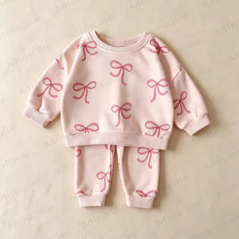 Toddler Girl Bow Print Print Sweatshirt and Jogger 2-piece Set - Pink - 8-10T - image 3