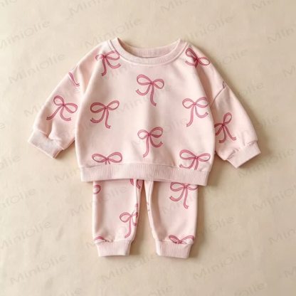 Toddler Girl Bow Print Print Sweatshirt and Jogger 2-piece Set - Pink - 8-10T - image 3