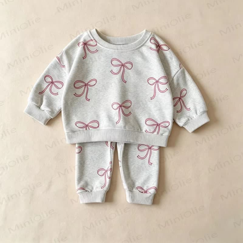 Toddler Girl Bow Print Print Sweatshirt and Jogger 2-piece Set - Gray - 8-10T - image 4