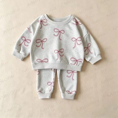 Toddler Girl Bow Print Print Sweatshirt and Jogger 2-piece Set - Gray - 8-10T - image 4
