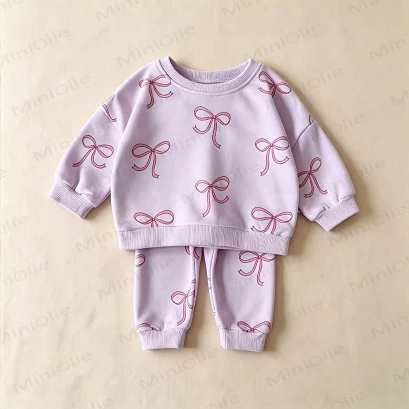Toddler Girl Bow Print Print Sweatshirt and Jogger 2-piece Set - Purple - 8-10T - image 5