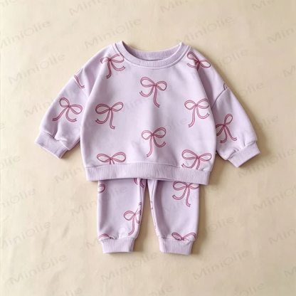 Toddler Girl Bow Print Print Sweatshirt and Jogger 2-piece Set - Purple - 8-10T - image 5