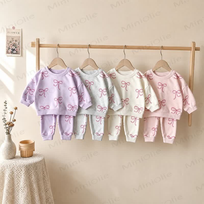 Toddler Girl Bow Print Print Sweatshirt and Jogger 2-piece Set - image 6