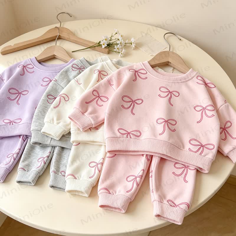 Toddler Girl Bow Print Print Sweatshirt and Jogger 2-piece Set - image 8