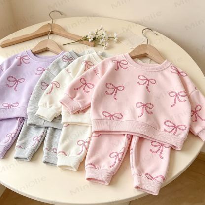 Toddler Girl Bow Print Print Sweatshirt and Jogger 2-piece Set - image 8