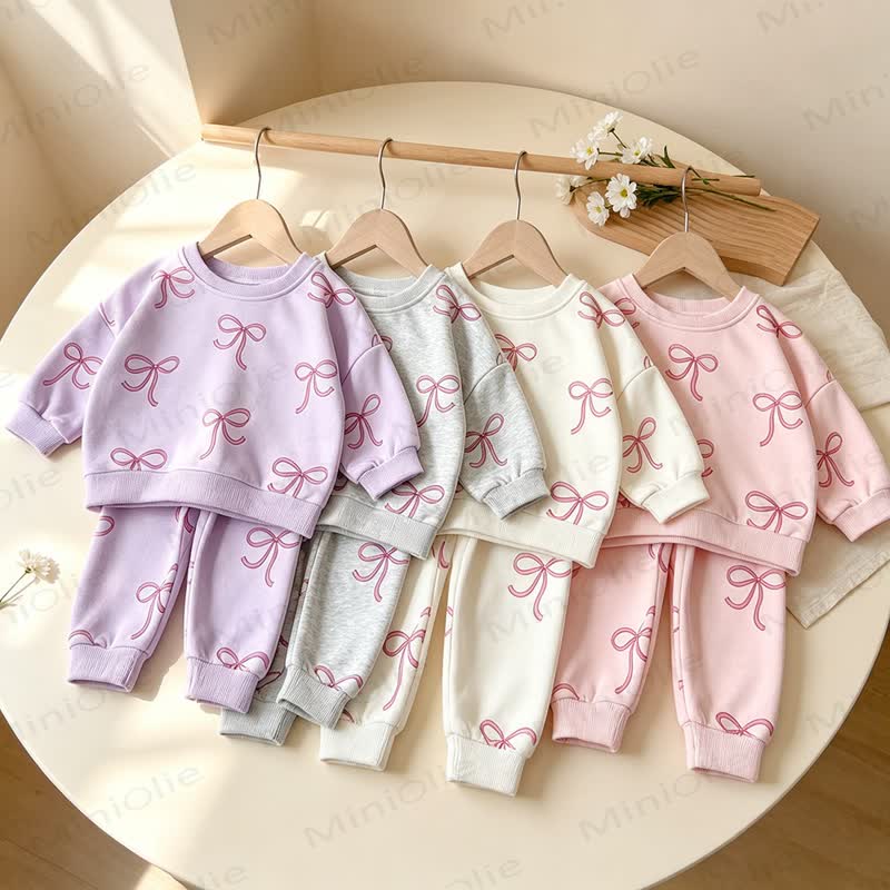 Toddler Girl Bow Print Print Sweatshirt and Jogger 2-piece Set - image 7