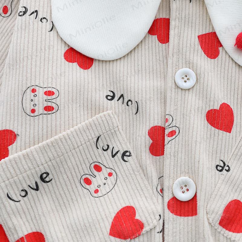 Toddler Girl Bunny Heart Print Corduroy Cardigan and Denim Pants 3-piece Set - image 6