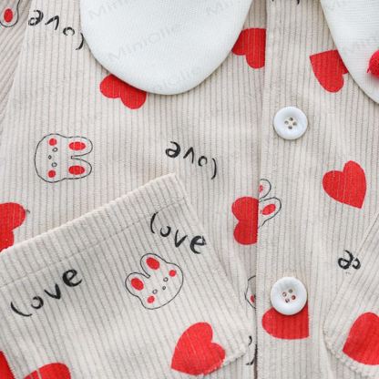 Toddler Girl Bunny Heart Print Corduroy Cardigan and Denim Pants 3-piece Set - image 6