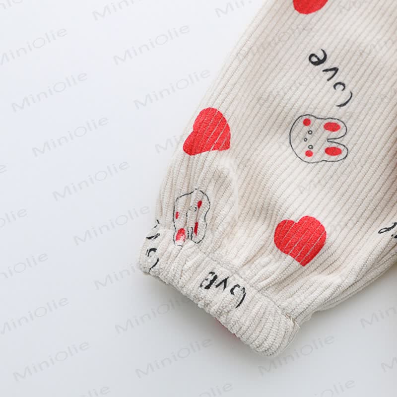 Toddler Girl Bunny Heart Print Corduroy Cardigan and Denim Pants 3-piece Set - image 8