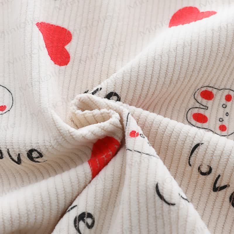 Toddler Girl Bunny Heart Print Corduroy Cardigan and Denim Pants 3-piece Set - image 9