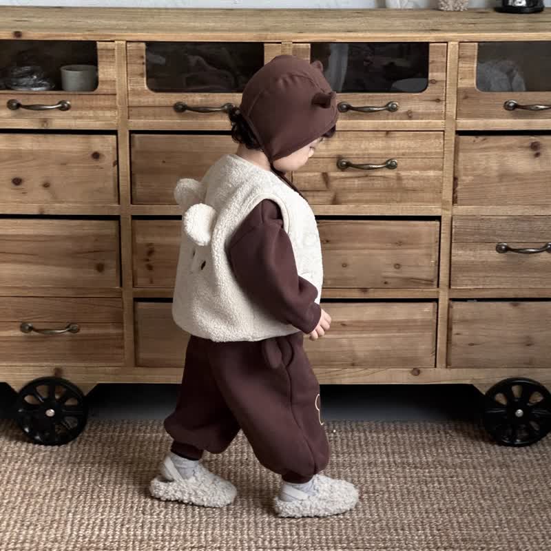 Baby Toddler Cozy Bear Ear Sherpa Set - image 1