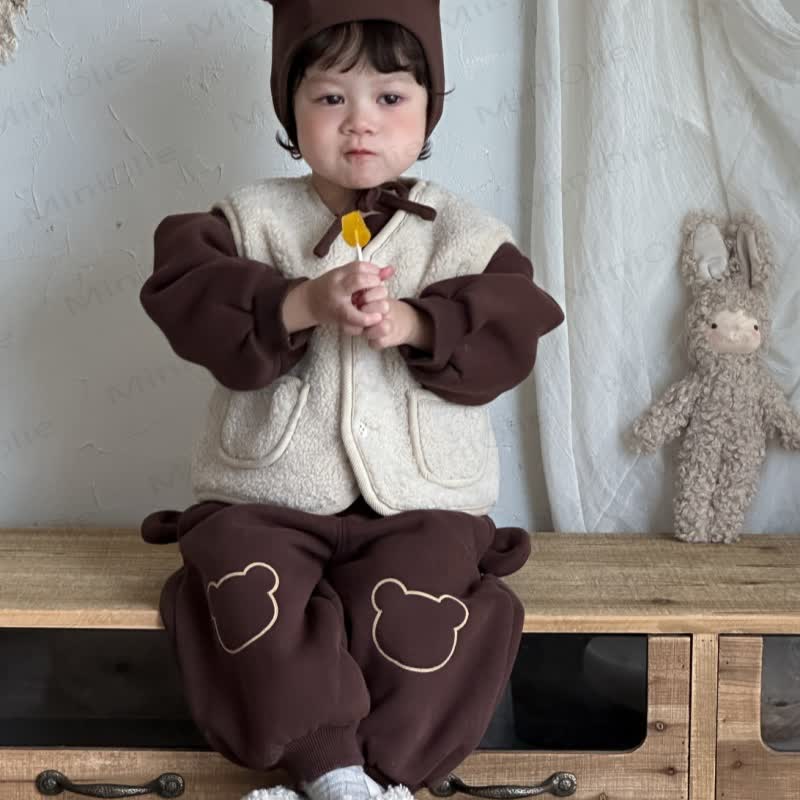Baby Toddler Cozy Bear Ear Sherpa Set - image 4