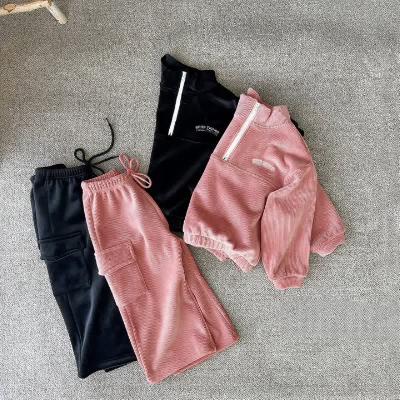 Toddelr Corduroy Half Zip Sweatshirt and Pants 2-piece Set - image 1