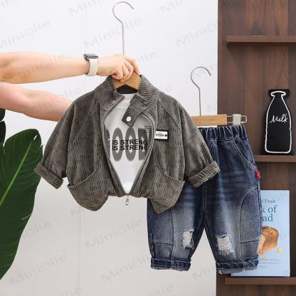 Toddler Boy Corduroy Zip Jacket and Denim Jogger 3-piece Set - Green - 4-5T - image 2