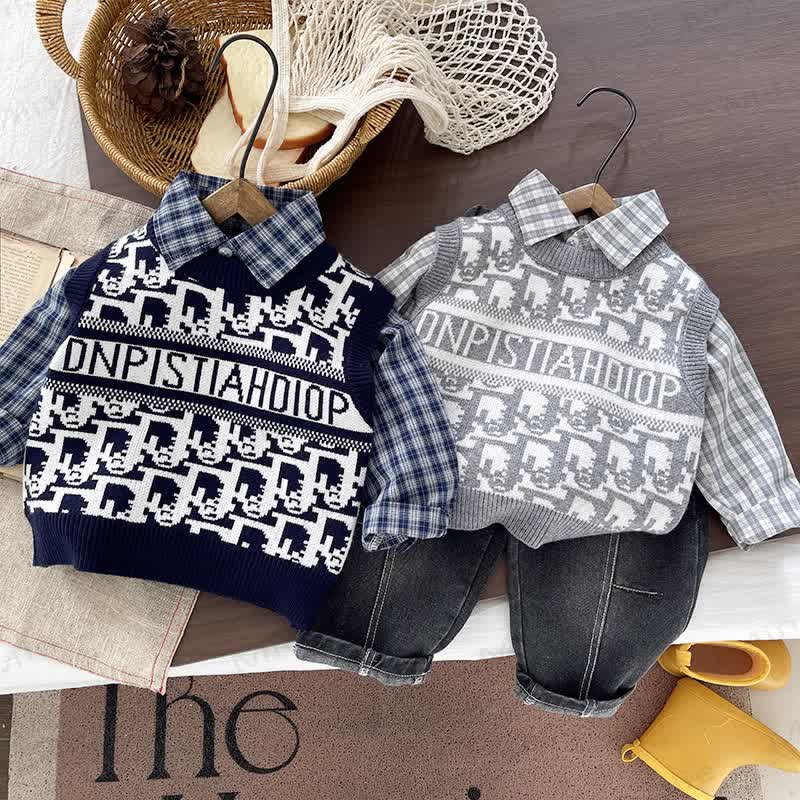 Toddler Boy Plaid Shirt and Knit Vest 3-piece Set - image 1