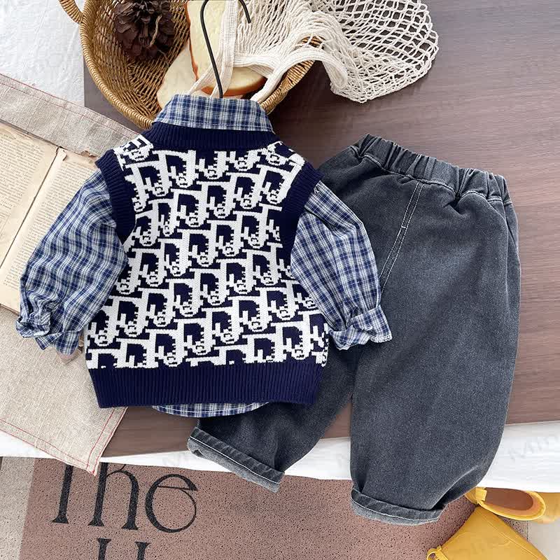 Toddler Boy Plaid Shirt and Knit Vest 3-piece Set - image 4