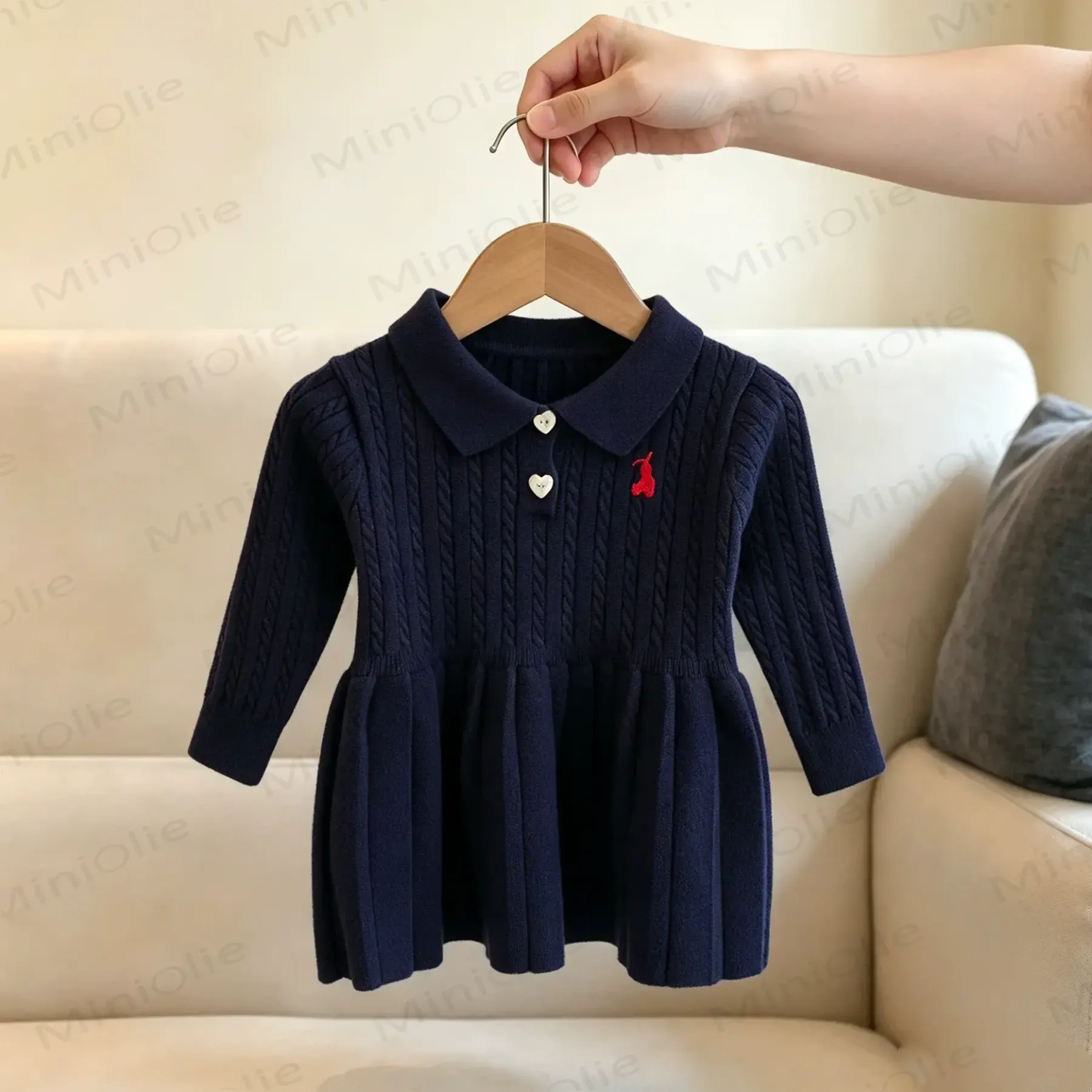 Toddler Baby Heart Button Cable Knit Long Sleeve Dress - Navy - 4-5T - image 3