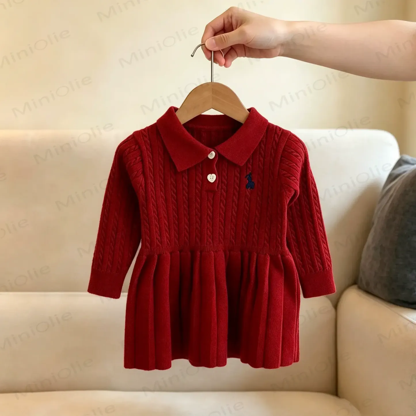 Toddler Baby Heart Button Cable Knit Long Sleeve Dress - Red - 4-5T - image 4