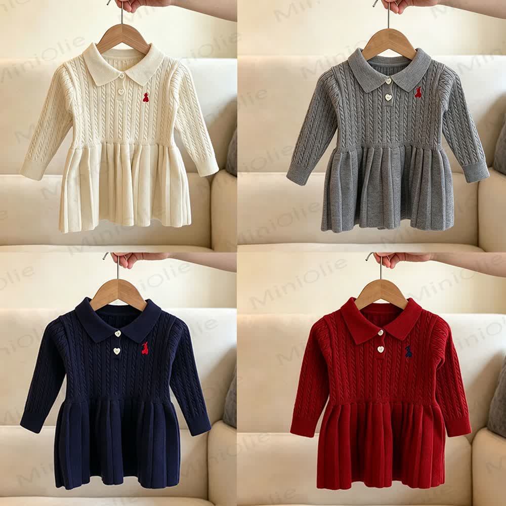 Toddler Baby Heart Button Cable Knit Long Sleeve Dress - image 1