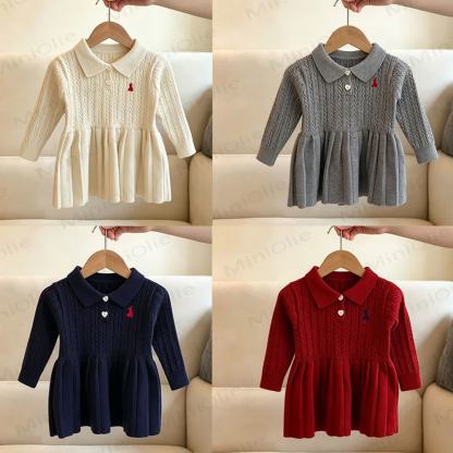 Toddler Baby Heart Button Cable Knit Long Sleeve Dress - image 1