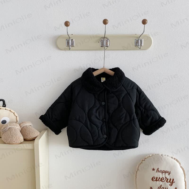 Toddler Sherpa Collar Quilted Jacket - Black - 6-7T - image 2