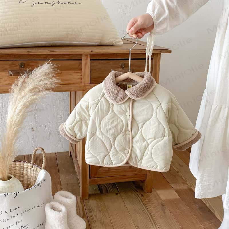 Toddler Sherpa Collar Quilted Jacket - Beige - 6-7T - image 3