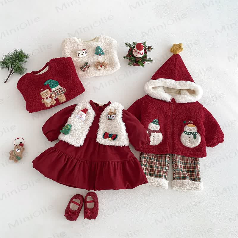 Baby Toddler Girl Christmas Red Dress or Christmas Waistcoat or Snowman Outerwear or Christmas Sweatshirt - image 1