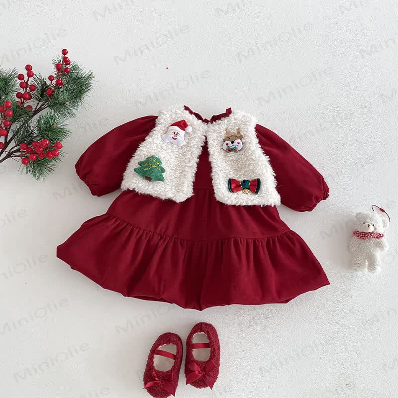 Baby Toddler Girl Christmas Red Dress or Christmas Waistcoat or Snowman Outerwear or Christmas Sweatshirt - image 2