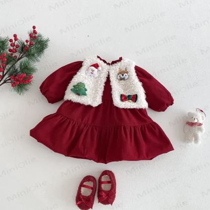 Baby Toddler Girl Christmas Red Dress or Christmas Waistcoat or Snowman Outerwear or Christmas Sweatshirt - image 2
