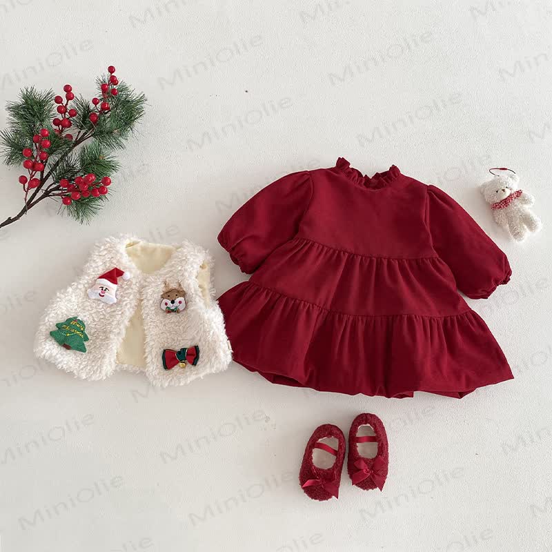 Baby Toddler Girl Christmas Red Dress or Christmas Waistcoat or Snowman Outerwear or Christmas Sweatshirt - image 3