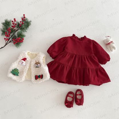 Baby Toddler Girl Christmas Red Dress or Christmas Waistcoat or Snowman Outerwear or Christmas Sweatshirt - image 3