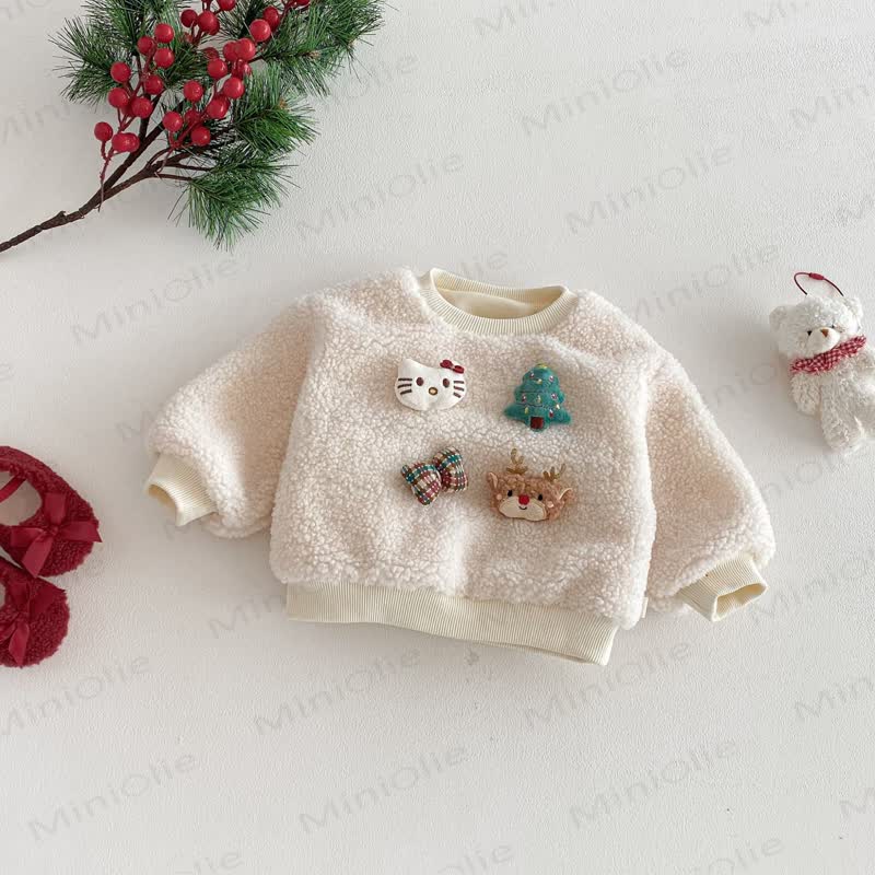 Baby Toddler Girl Christmas Red Dress or Christmas Waistcoat or Snowman Outerwear or Christmas Sweatshirt - Beige Sweatshirt - 4-5T - image 8