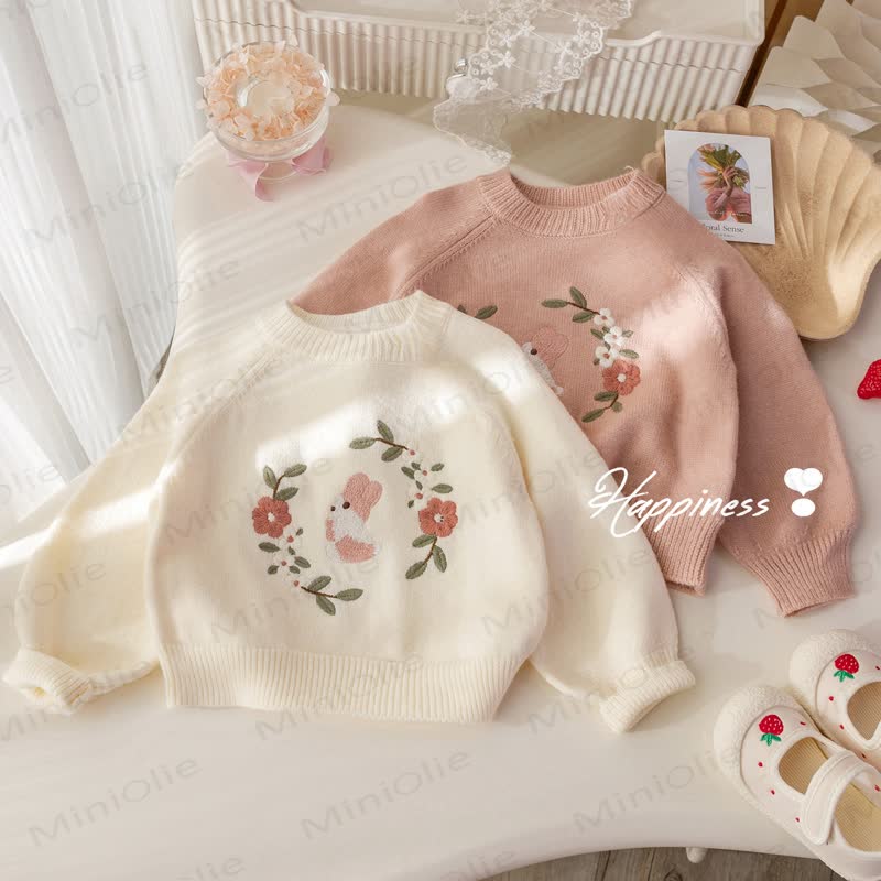 Baby Toddler Floral Bunny Sweater - image 1