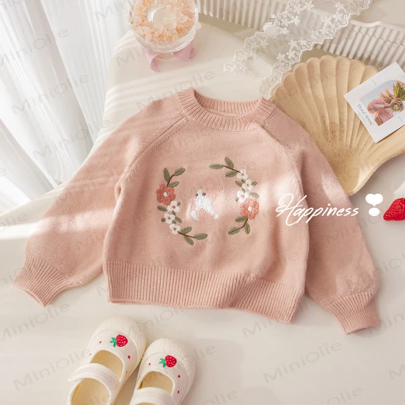 Baby Toddler Floral Bunny Sweater - Pink - 6-7T - image 3