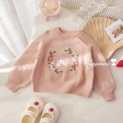 Baby Toddler Floral Bunny Sweater - Pink - 6-7T - image 3