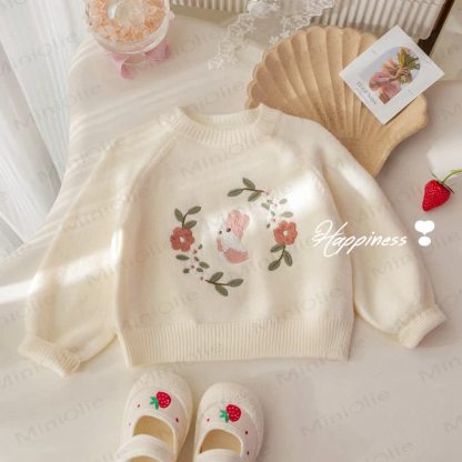 Baby Toddler Floral Bunny Sweater - Beige - 6-7T - image 2