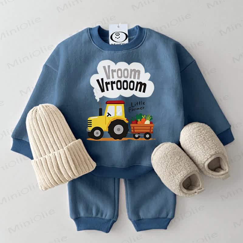 VROOM VRROOOM LITTLE FARMER Baby Blue Sweatshirt 2-piece Set - Blue - 2-3T - image 1