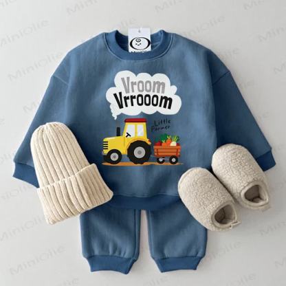 VROOM VRROOOM LITTLE FARMER Baby Blue Sweatshirt 2-piece Set - Blue - 2-3T - image 1
