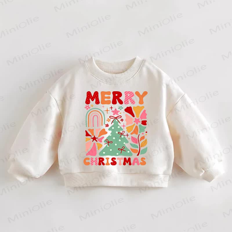 MERRY CHRISTMAS Baby Toddler Christmas Tree Cream Sweatshirt - Cream - 3-5T - image 1