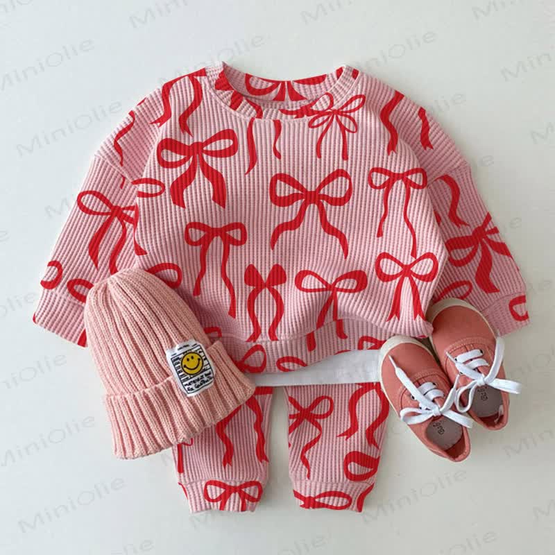 Baby Bow Pink Waffle 2-piece Set - Pink - 2-3T - image 1