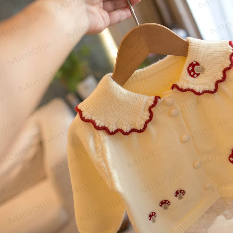Toddler Girl Mushroom Lace Trim Knit Cardigan with Bag - image 4