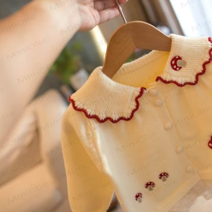 Toddler Girl Mushroom Lace Trim Knit Cardigan with Bag - image 4